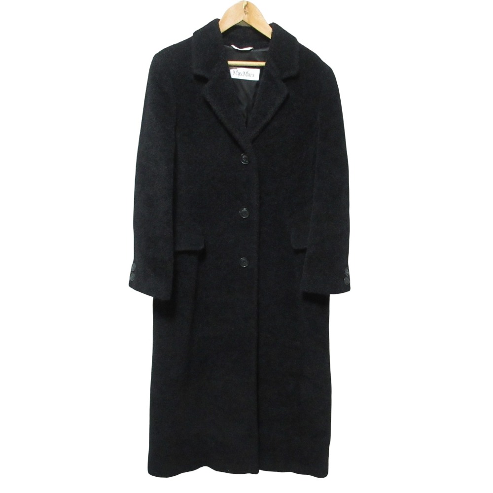 【中古】良品 Max Mara マックスマーラ アルパカウール シャギー ロングチェスターコート 6 ブラック レディース Luxs ブランド古着のリュクス