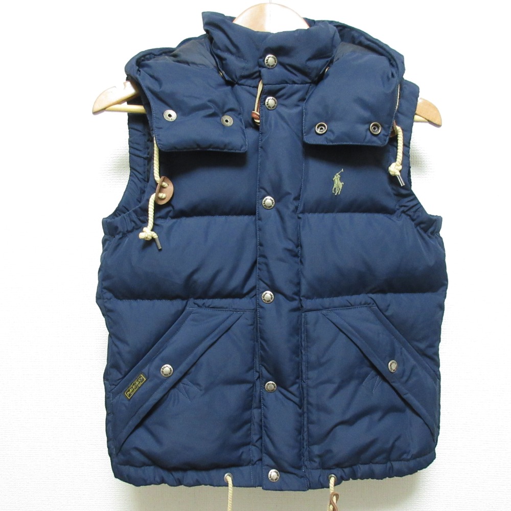 【中古】美品 POLO RALPH LAUREN ポロラルフローレン フード付きダウンベスト サイズXS ネイビー レディース Luxs ブランド古着のリュクス