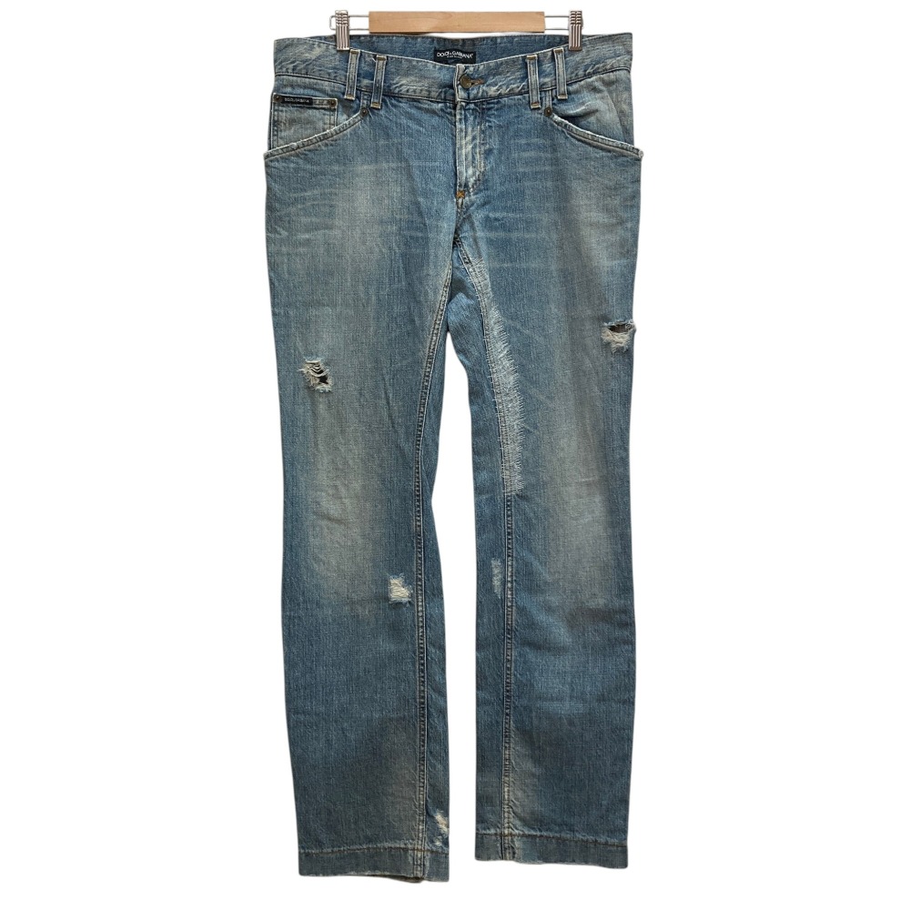 【中古】美品 DOLCE&GABBANA ドルチェアンドガッバーナ DG 馬蹄プレート クラッシュ加工 デニムパンツ サイズ50 ライトブルー メンズ Luxs ブランド古着のリュクス