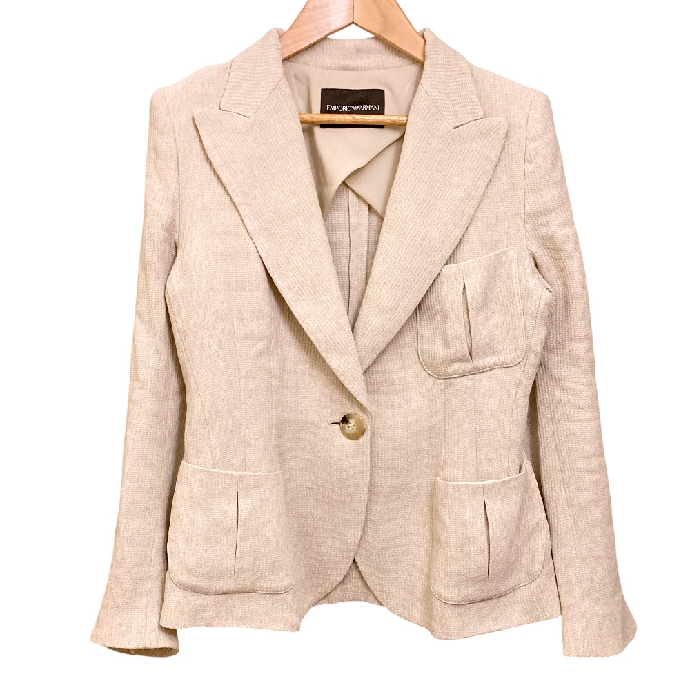 【中古】良品 24SS EMPORIO ARMANI エンポリオアルマーニ リネン リヨセル テーラードジャケット サイズF ベージュ レディース Luxs ブランド古着のリュクス