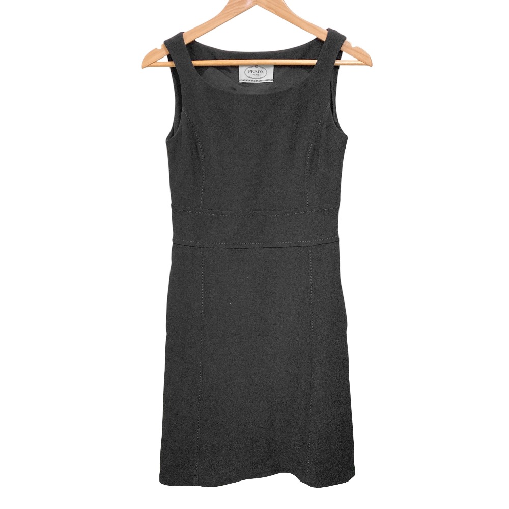 【中古】良品 PRADA プラダ ステッチデザイン ノースリーブ ドレス ワンピース サイズ38 ブラック レディース Luxs ブランド古着のリュクス
