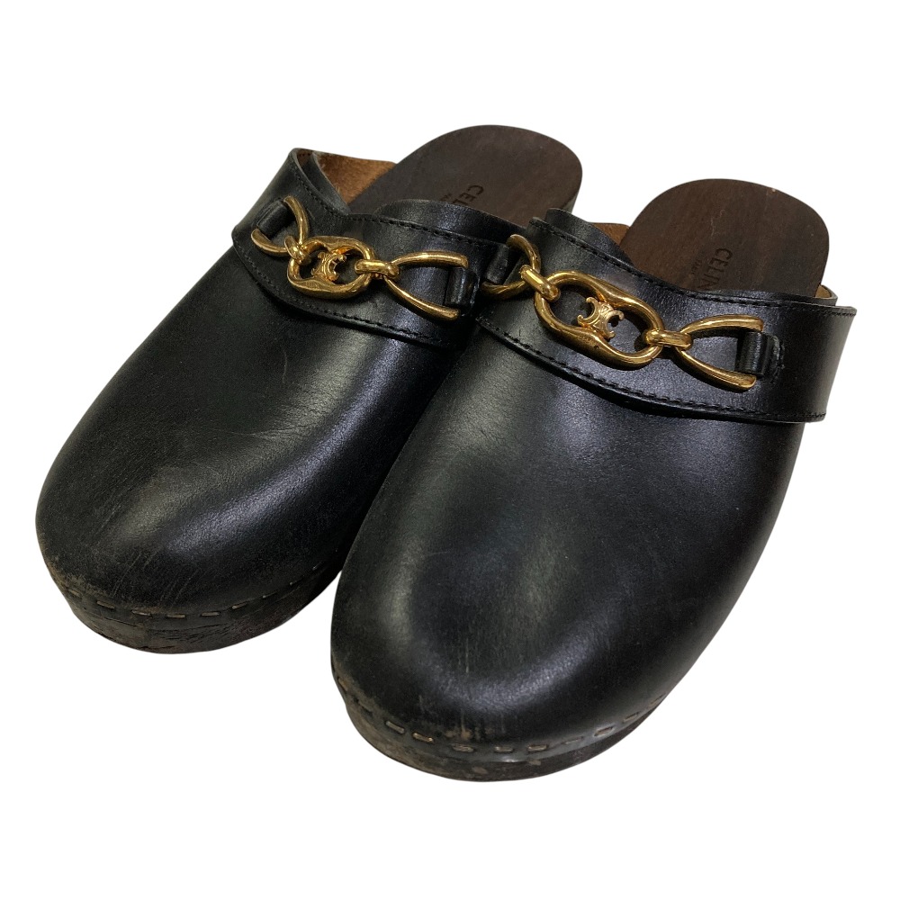 【中古】 CELINE セリーヌ レ ボワ トリオンフチェーン レザーサボサンダル I36 23cm相当 ブラック レディース Luxs ブランド古着のリュクス