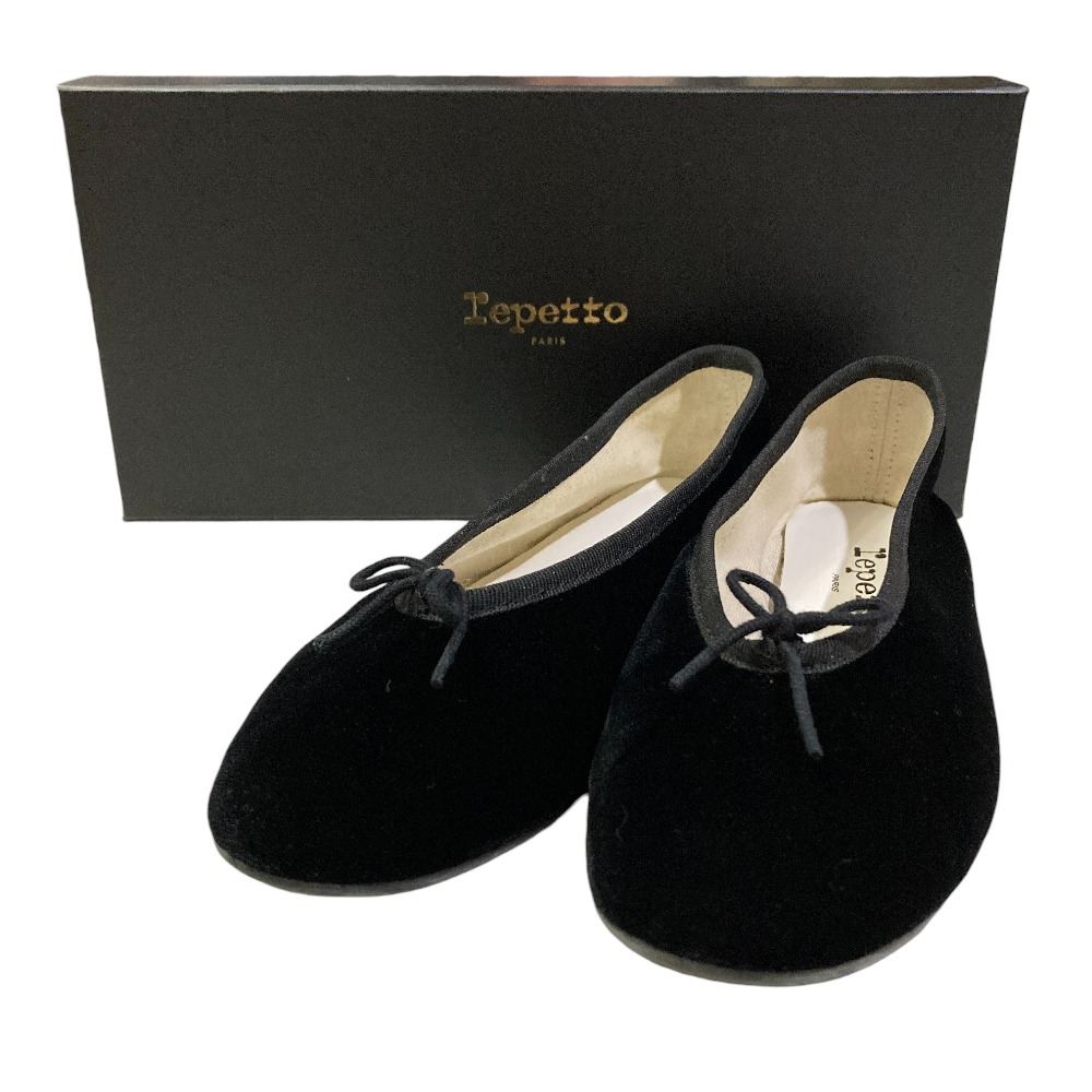 【中古】美品 repetto レペット Lilouh バレエ フラットシューズ ベロア F34 22.0cm相当 ブラック レディース Luxs ブランド古着のリュクス