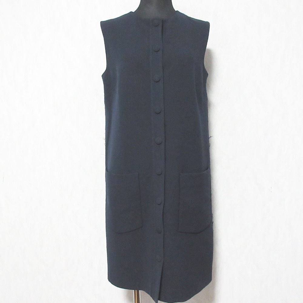 【中古】良品 HELMUT LANG ヘルムートラング フロントボタン ノースリーブ ひざ丈 ワンピース S ネイビー レディース Luxs ブランド古着のリュクス
