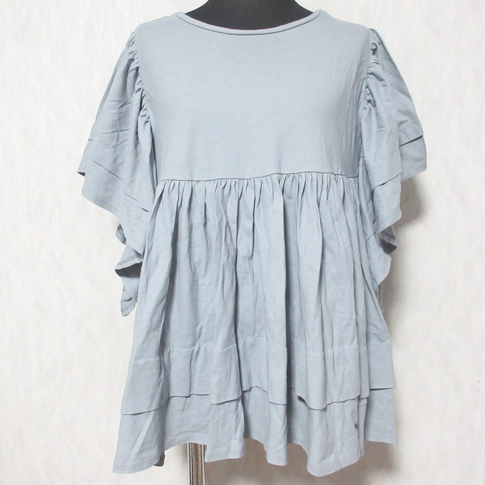 【中古】美品 yori ヨリ ボヘミアンギャザーカットソー プルオーバー YR2011-018SP 38 スモーキーブルー レディース Luxs ブランド古着のリュクス
