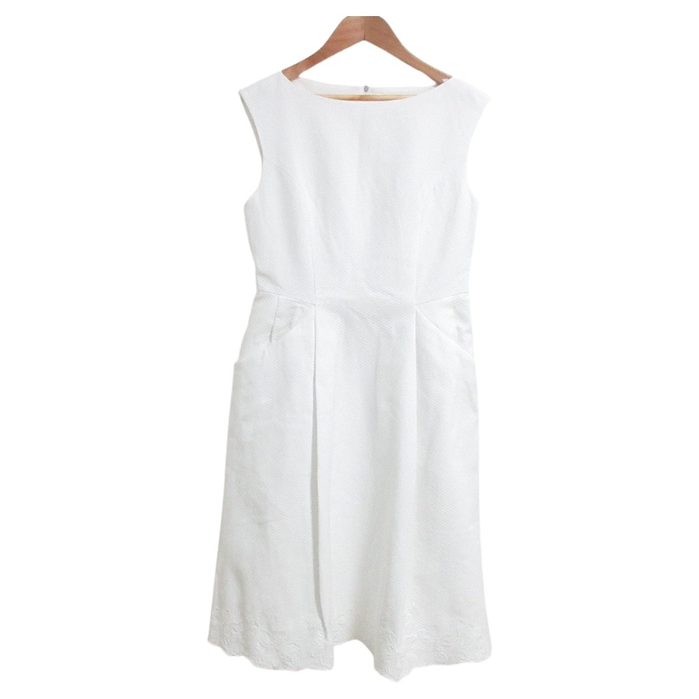 【中古】美品 FOXEY フォクシー Dress Amaryllis アマリリス フラワーエンブロイダリー ノースリーブワンピース 40811 40サイズ ホワイト レディース Luxs ブランド古着のリュクス