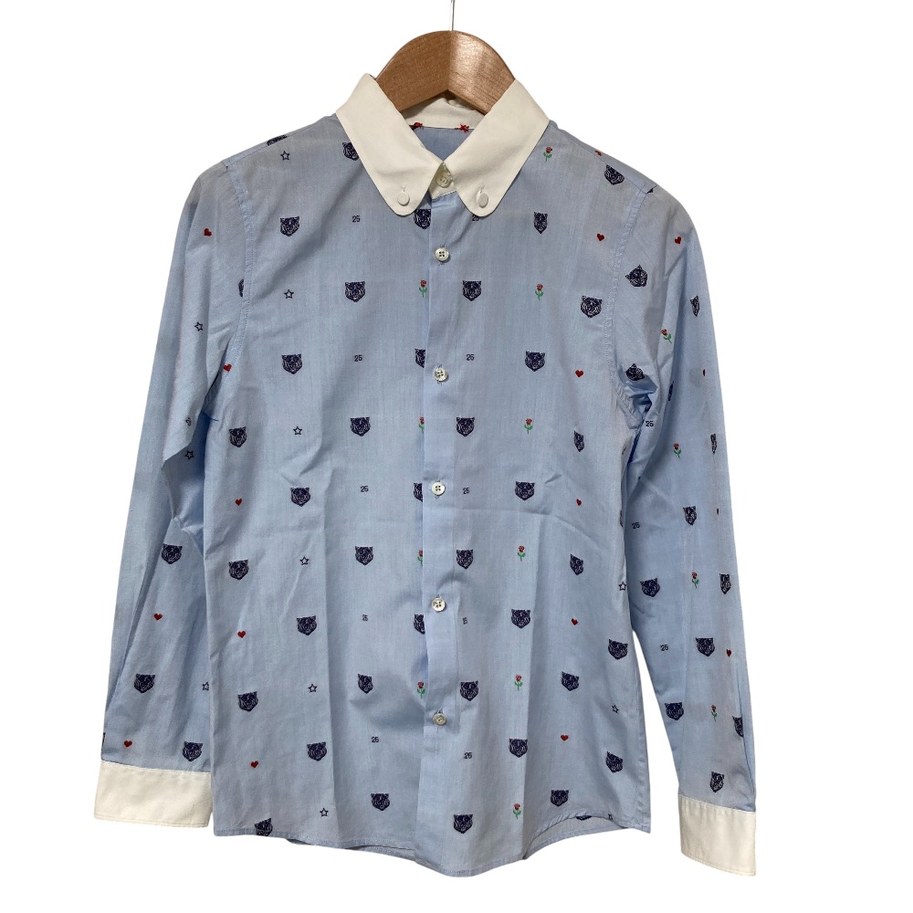 【中古】美品 GUCCI グッチ キッズ タイガー ジャガード クレリックシャツ サイズ10 ライトブルー キッズ Luxs ブランド古着のリュクス