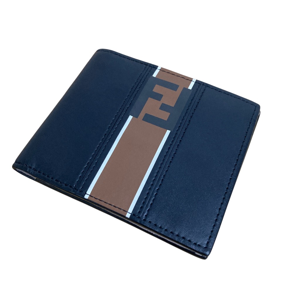 【中古】良品 FENDI フェンディ FFロゴストライプ 二つ折りコンパクトウォレット ブラック メンズ Luxs ブランド古着のリュクス