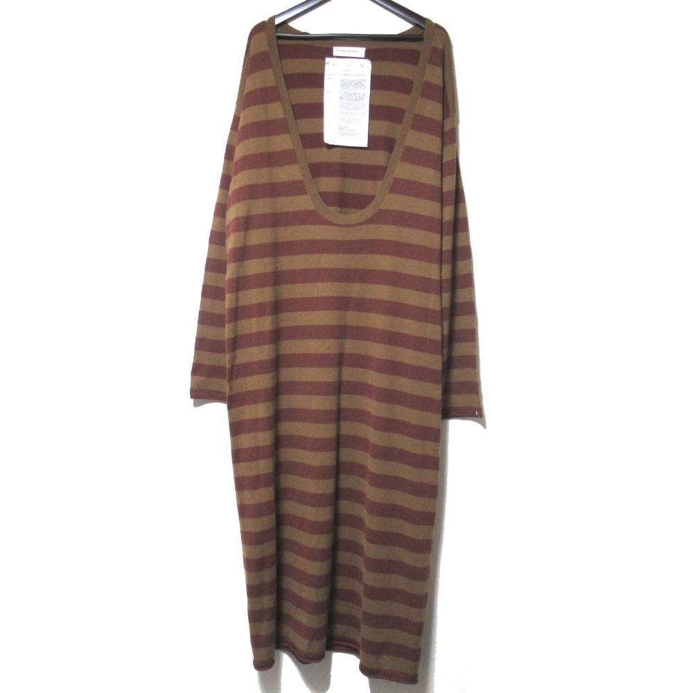 【中古】美品 extreme cashmere エクストリームカシミヤ ボーダー柄 長袖 ロング丈 カシミヤ ニット ワンピース ブラウン系 レディース Luxs ブランド古着のリュクス