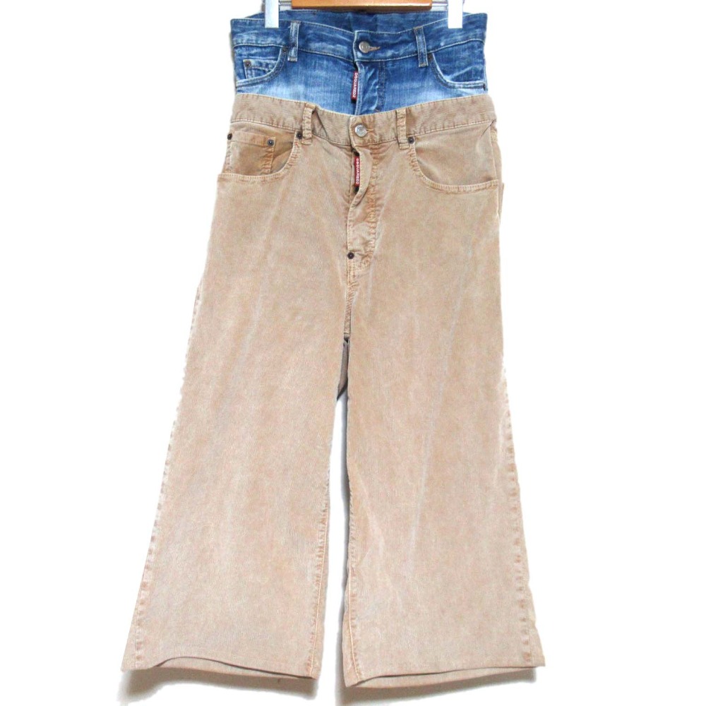 【中古】美品 23AW DSQUARED2 ディースクエアード Twin Pack Jean レイヤードデニム コーデュロイパンツ S72LB0678 サイズ34 ベージュ×ブルー レディース Luxs ブランド古着のリュクス