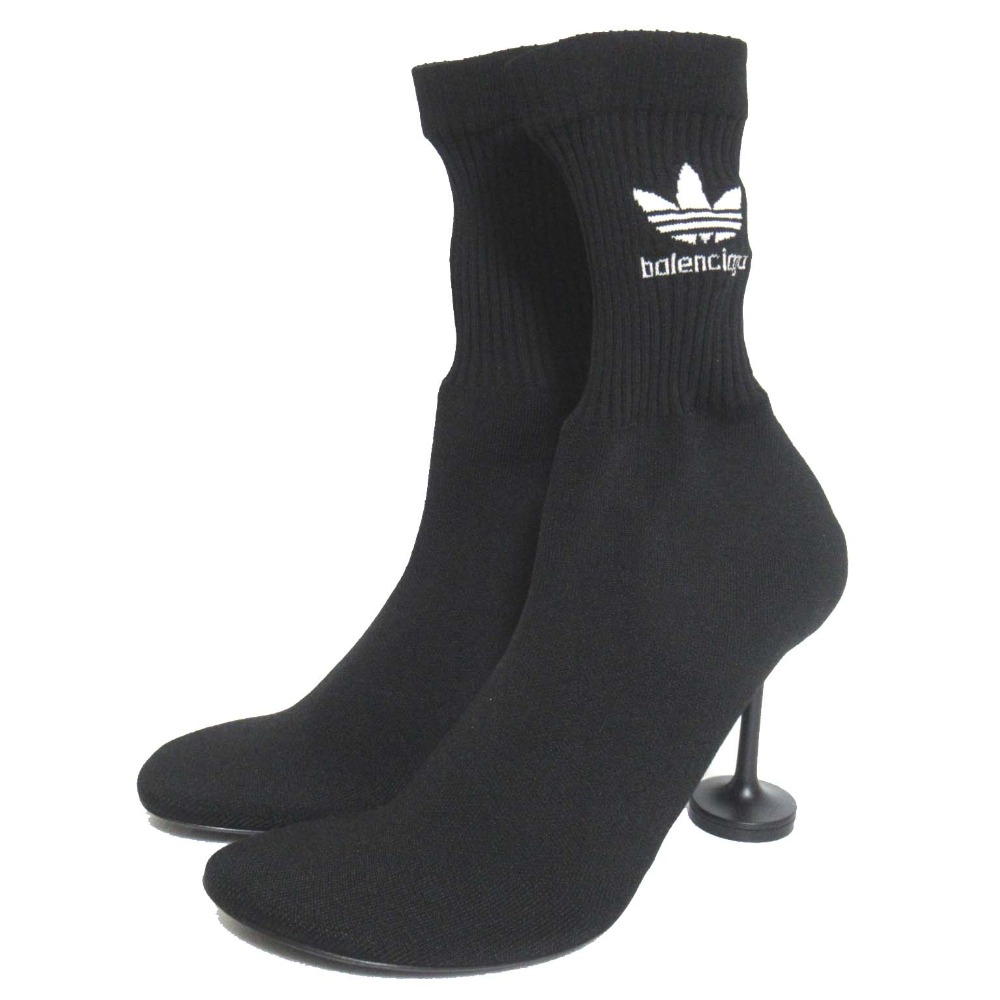 【中古】未使用 BALENCIAGA バレンシアガ アディダスコラボ SOCK BOOTIE ニット ソックス ショートブーツ 722298 サイズ35 22.5cm ブラック レディース Luxs ブランド古着のリュクス