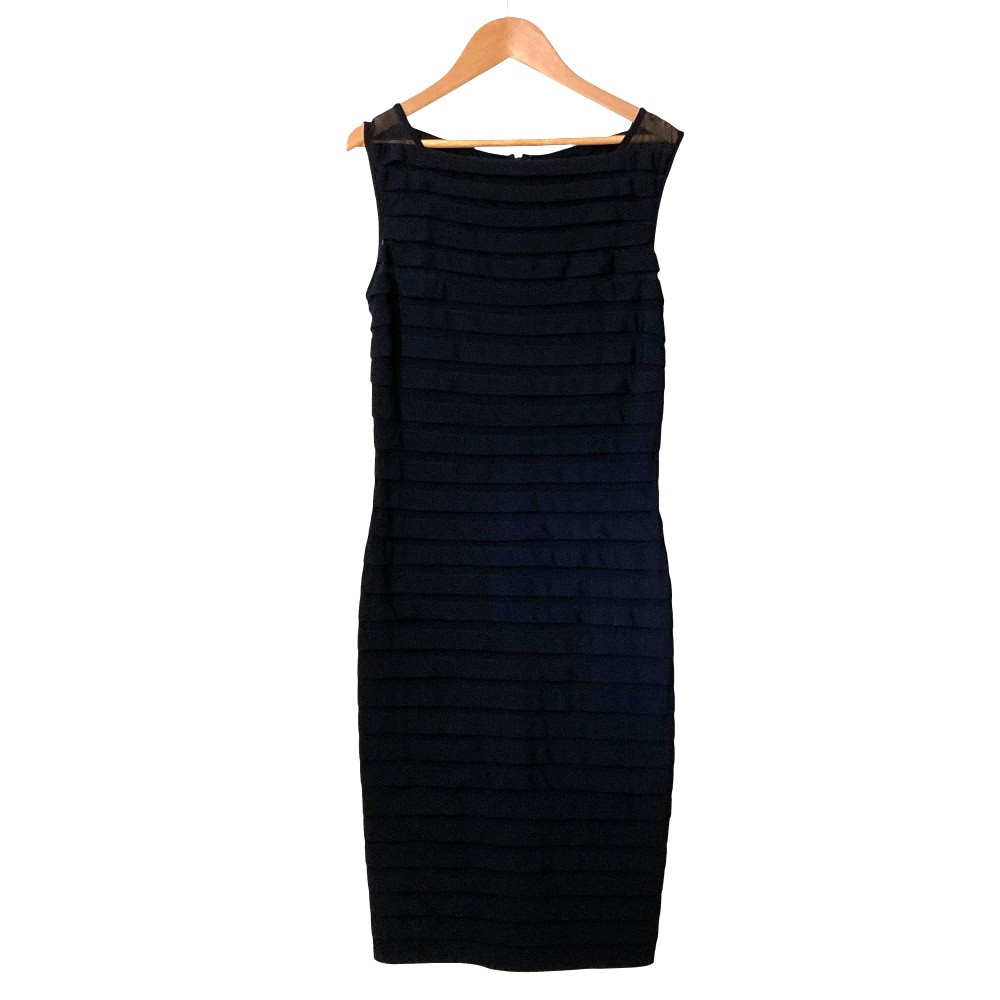 【中古】美品 TADASHI SHOJI タダシショージ ボーダー ノースリーブドレスワンピース サイズXS ブラック レディース Luxs ブランド古着のリュクス