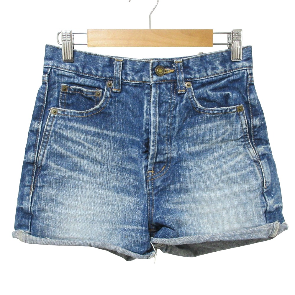 【中古】美品 SAINT LAURENT PARIS サンローランパリ ボタンフライ デニムショートパンツ ジーンズ W24 ブルー レディース Luxs ブランド古着のリュクス