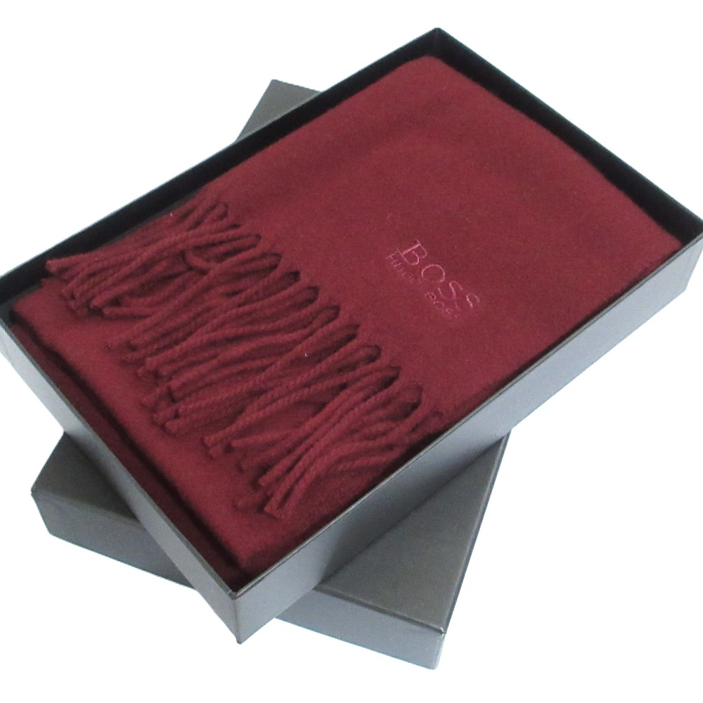 【中古】新品同様 HUGO BOSS ヒューゴボス フリンジマフラー ボルドー メンズ Luxs ブランド古着のリュクス