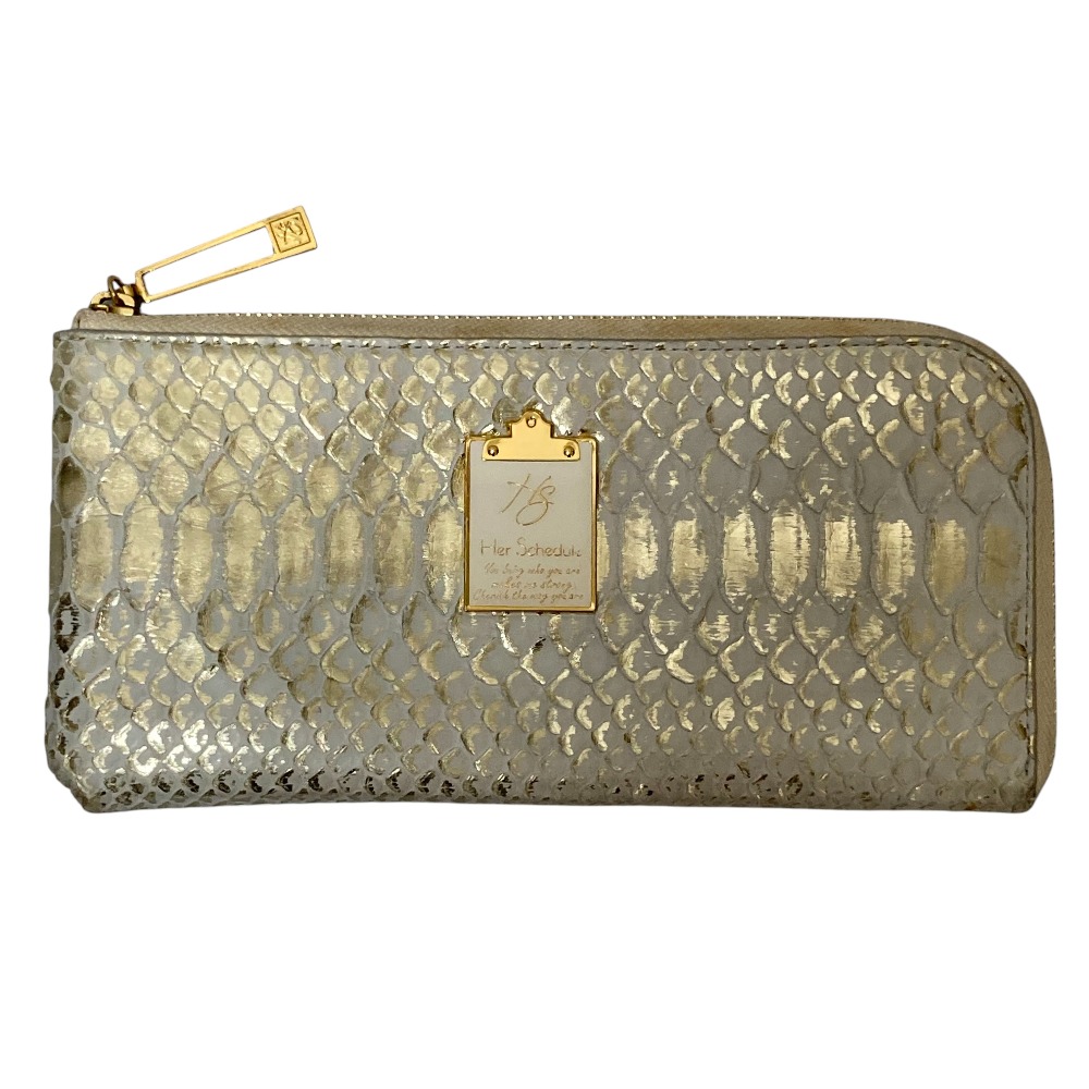 【中古】良品 Her Schedule ハースケジュール パイソンレザーL字ファスナー ウォレット 長財布 ゴールドカラー レディース Luxs ブランド古着のリュクス