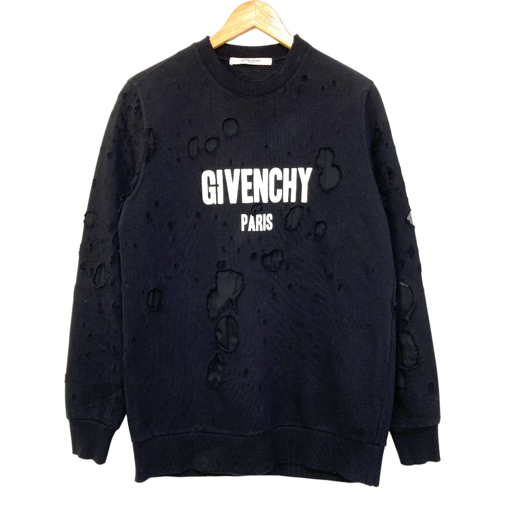 【中古】美品 GIVENCHY ジバンシィ デストロイ加工 ロゴプリント スウェットトレーナー 16P 7705 485 XSサイズ ブラック メンズ Luxs ブランド古着のリュクス｜Luxs（ブランド古着のリュクス）