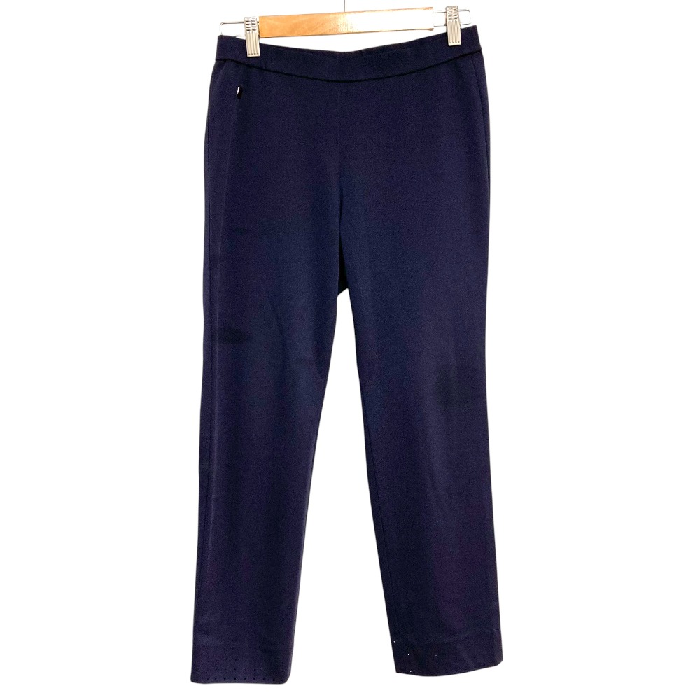 【中古】良品 LEONARD FASHION レオナールファッション カンカン素材 ラインストーン装飾 ストレッチパンツ 0353454 サイズ38 ネイビー レディース Luxs ブランド古着のリュクス