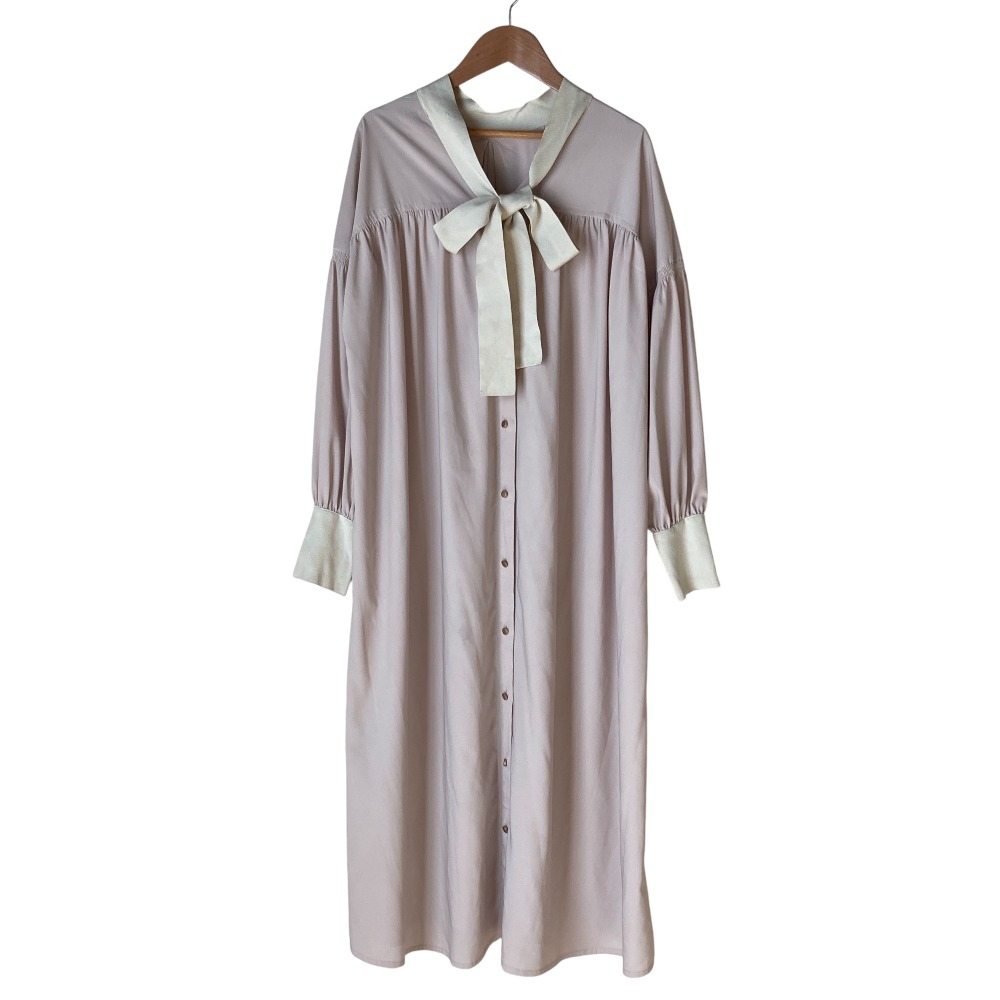 【中古】美品 MARILYN MOON マリリンムーン ボウタイ付きシャツワンピース ベージュ レディース Luxs ブランド古着のリュクス