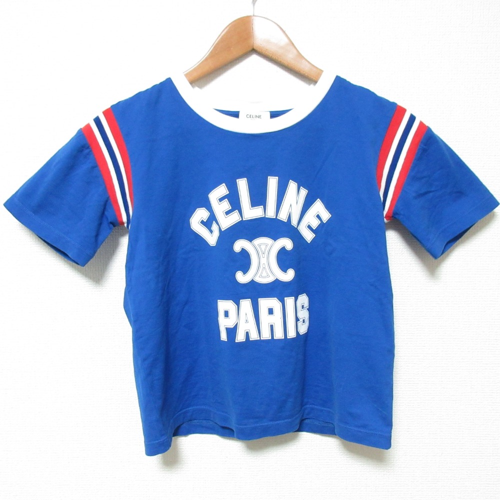 【中古】美品 23SS CELINE セリーヌ トリオンフ ロゴ クロップド ボクシー Tシャツ サイズXS ブルー レディース Luxs ブランド古着のリュクス|Luxs(ブランド古着のリュクス)
