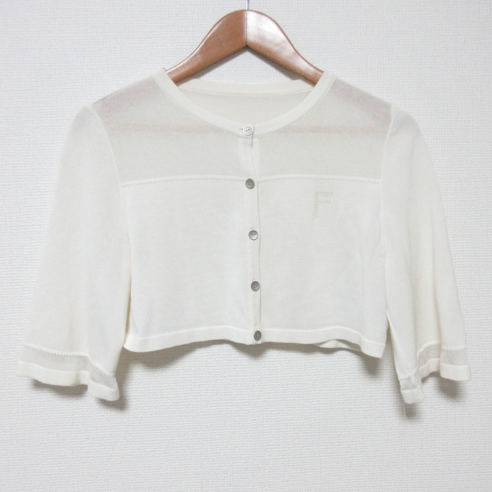 【中古】 FOXEY フォクシー Cardigan Ripple ショートニットカーディガン 39451 サイズ40 ホワイト レディース Luxs ブランド古着のリュクス