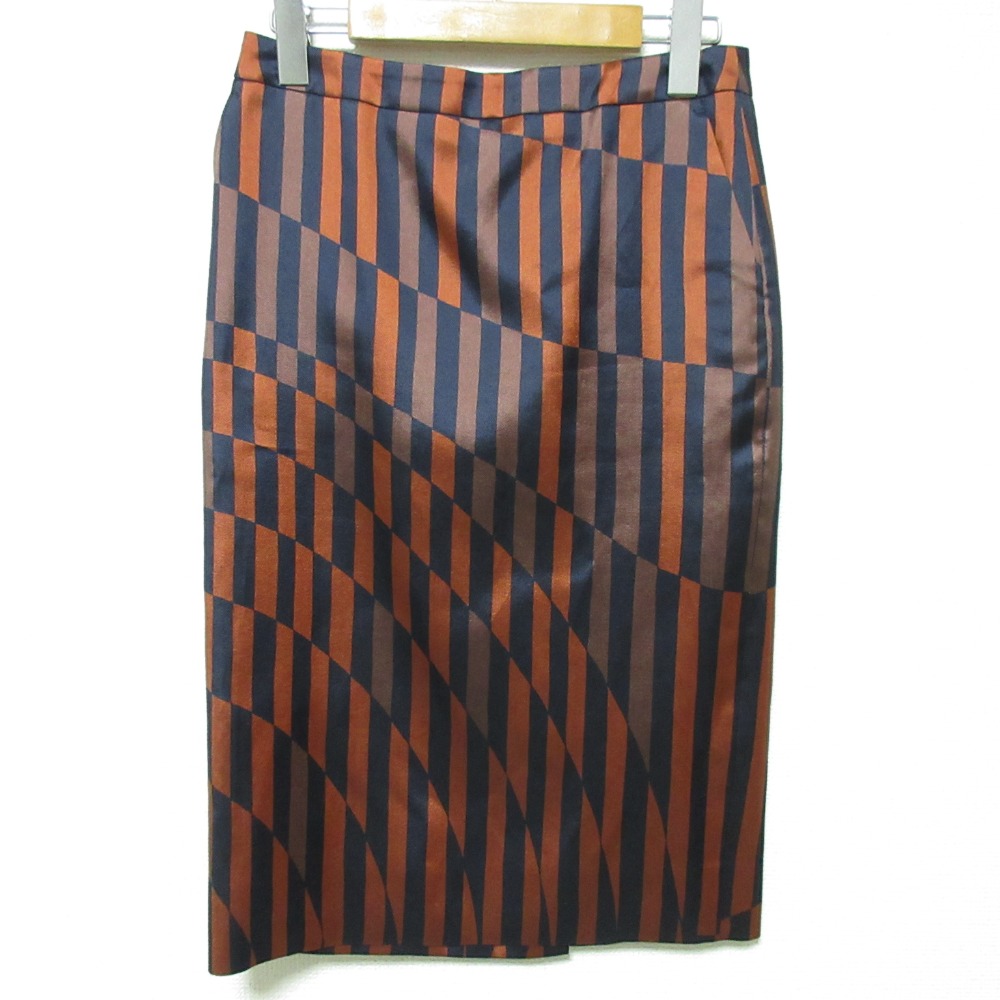 【中古】美品 DRIES VAN NOTEN ドリスヴァンノッテン ウール シルクブレンド タイトスカート サイズ34 ブラウン レディース Luxs ブランド古着のリュクス