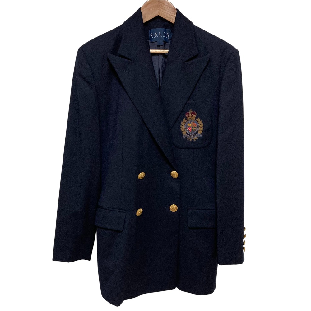 【中古】美品 RALPH LAUREN ラルフローレン エンブレム 金釦 紺ブレ ブレザー サイズ4 ネイビー レディース Luxs ブランド古着のリュクス