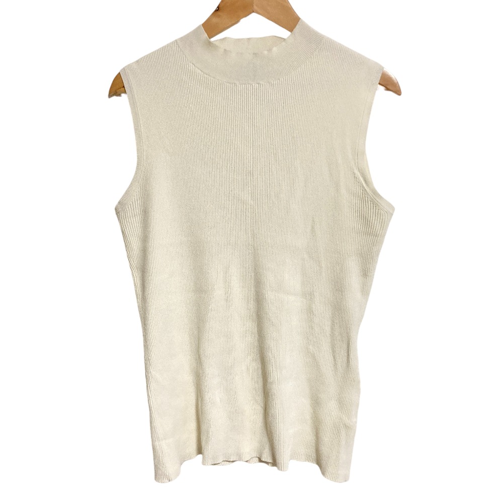 【中古】美品 23SS Theory セオリー COMPACT CREPE RIB SL SHELL ノースリーブ ハイネック リブニット カットソー S オフホワイト レディース Luxs ブランド古着のリュクス