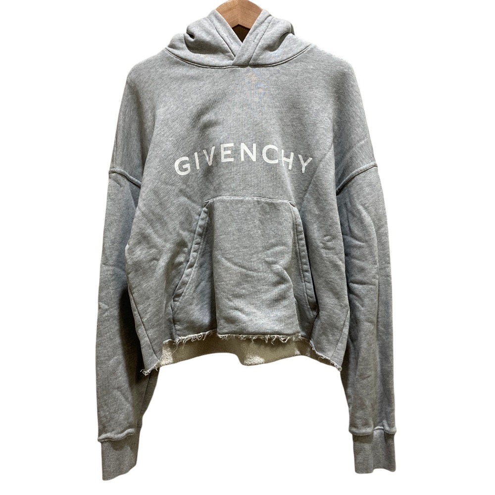 【中古】美品 GIVENCHY ジバンシィ クロップド ロゴ フーディ カットオフ スウェットパーカー BWJ03M3YBB サイズXS グレー レディース Luxs ブランド古着のリュクス