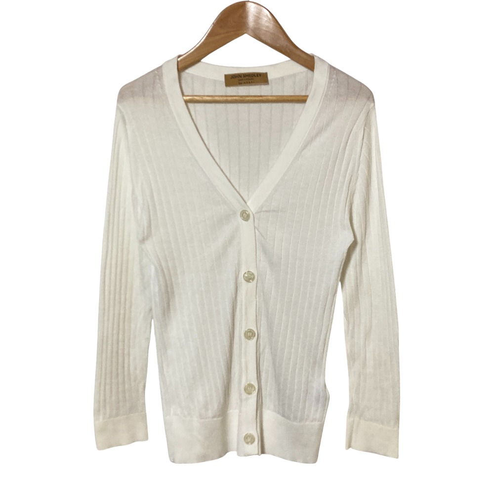 【中古】良品 JOHN SMEDLEY ANAYI ジョンスメドレー アナイ別注 リブニット カーディガン S ホワイト レディース Luxs ブランド古着のリュクス