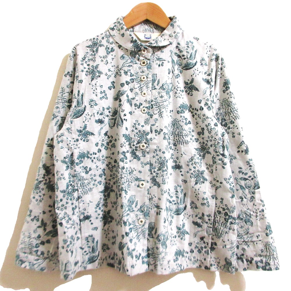 【中古】美品 yesterday CROSS Cotton House Aya イエスタデイクロス クロシェットフラワー プリント シャツ ブラウス サイズM グレー レディース Luxs ブランド古着のリュクス