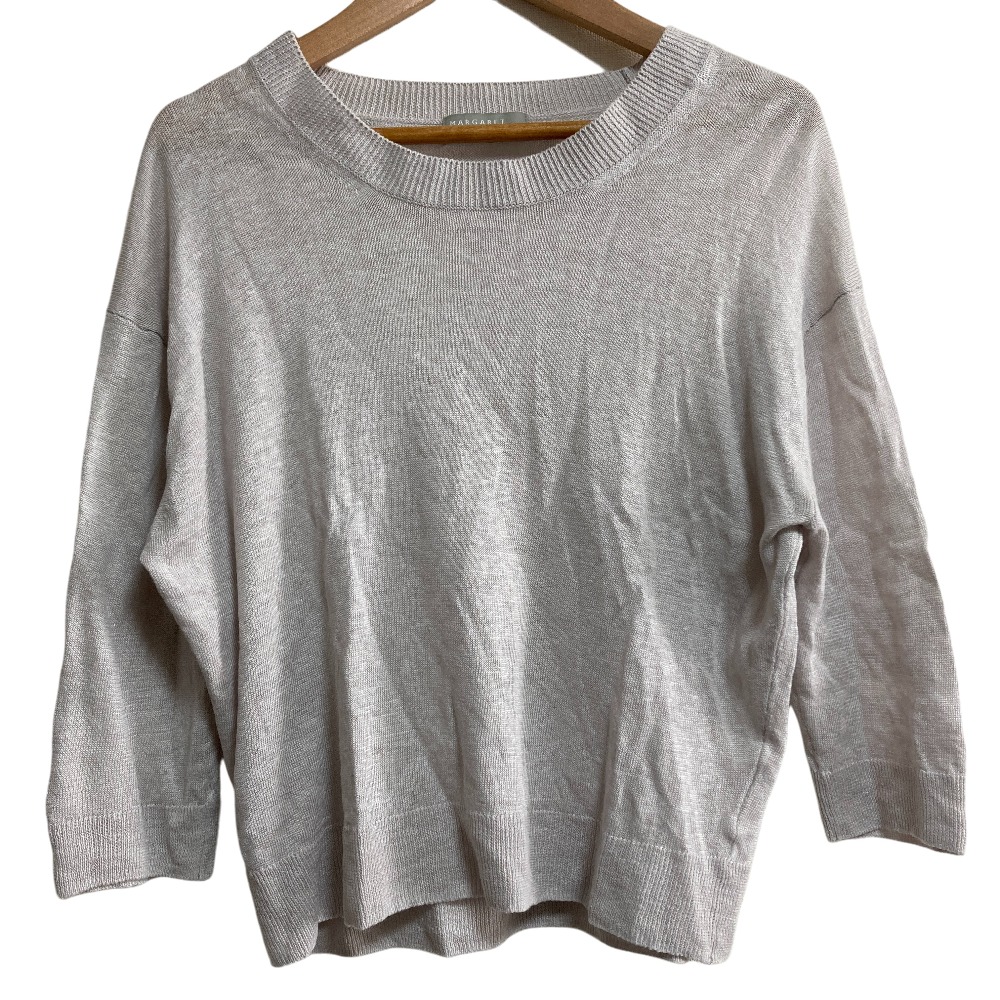 【中古】美品 23SS MARGARET HOWELL マーガレットハウエル リネンニットカットソー 578-3162002 サイズ2 ライトグレー系 レディース Luxs ブランド古着のリュクス