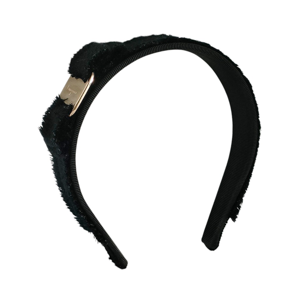 【中古】良品 Salvatore Ferragamo サルヴァトーレフェラガモ ヴァラリボン フリンジ カチューシャ ヘアアクセサリー ブラック レディース Luxs ブランド古着のリュクス