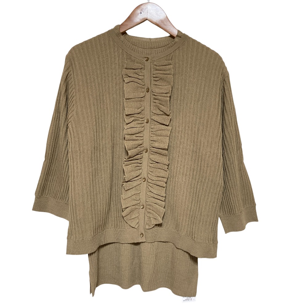 【中古】未使用 24AW 組曲 KUMIKYOKU シアーニット フリルカーディガン アンサンブル 7 モカ レディース Luxs ブランド古着のリュクス