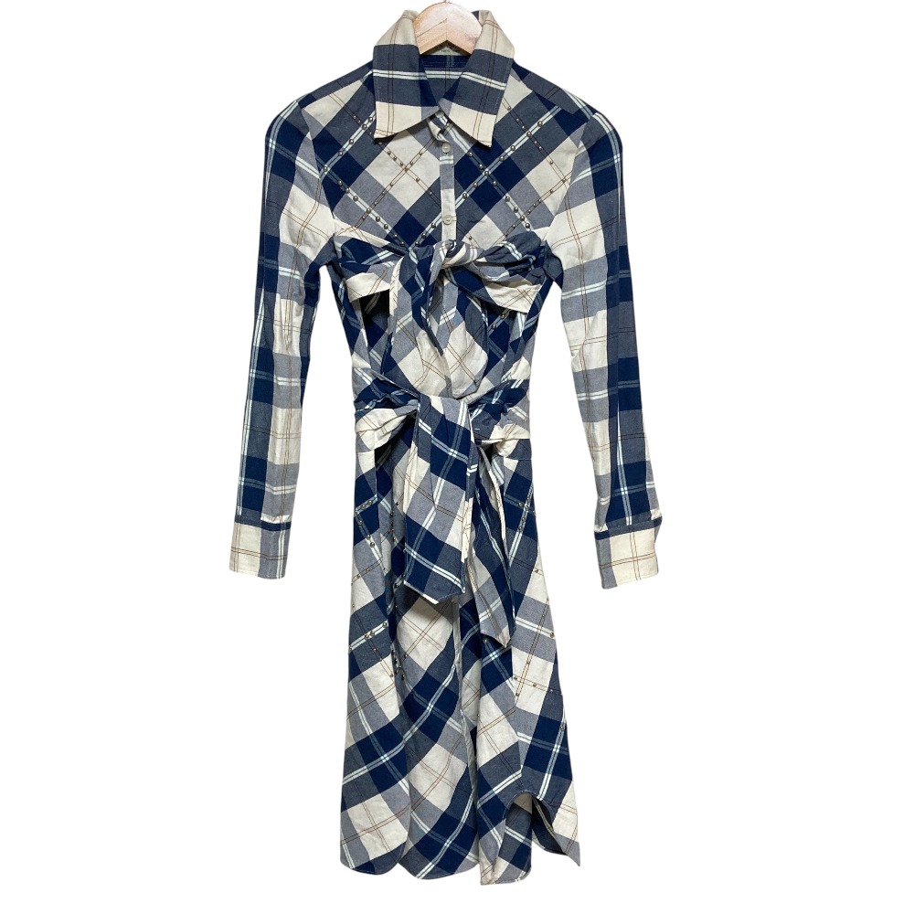 【中古】美品 KEITAMARUYAMA ケイタマルヤマ チェック スタッズ シャツドレス ワンピース 1 ブルー レディース Luxs ブランド古着のリュクス