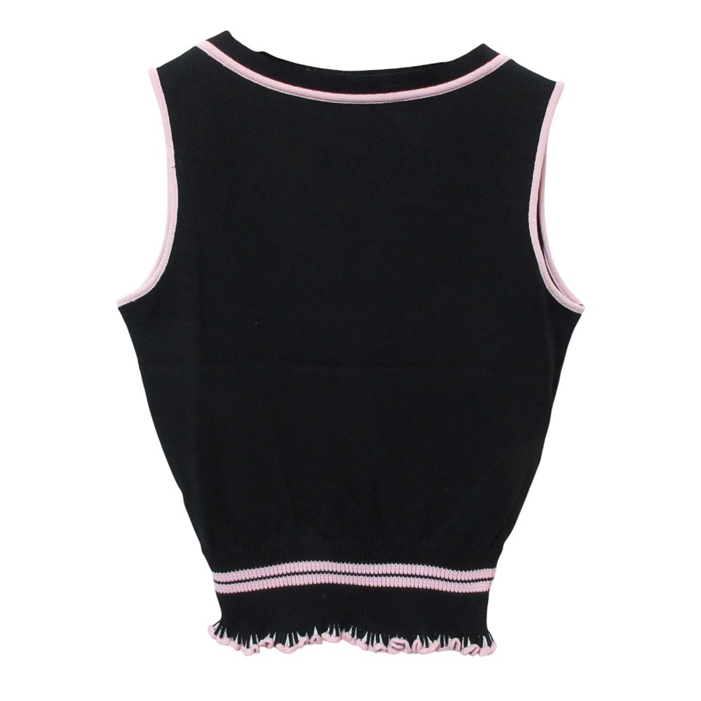 【中古】良品 90S miu miu ミュウミュウ ヴィンテージ ノースリーブ ナイロンニット セーター 40 ブラック ピンク レディース Luxs ブランド古着のリュクス