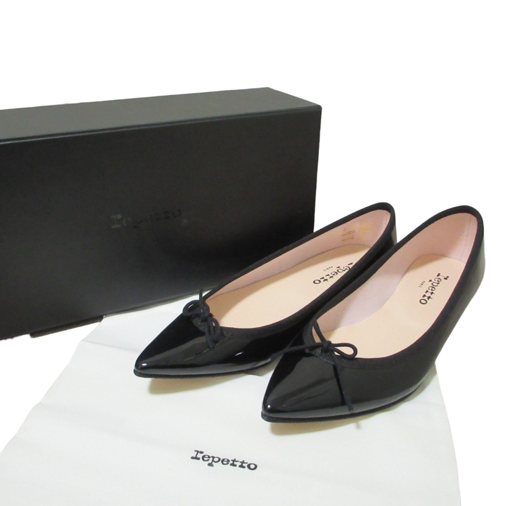 【中古】未使用 Repetto レペット パテントレザー ポインテッドトゥ フラットパンプス V1556 36.5 約23cm ブラック レディース Luxs ブランド古着のリュクス