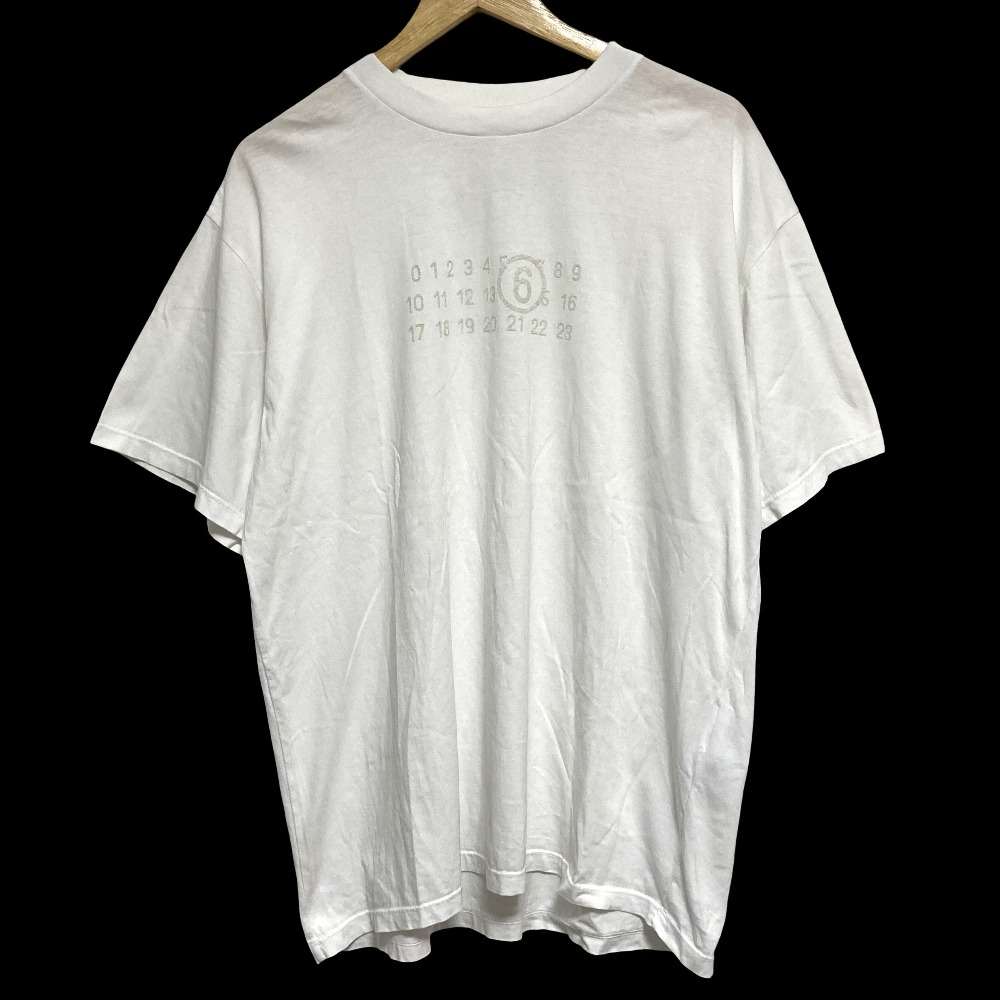 【中古】美品 25SS MM6 エムエムシックス メゾンマルジェラ ナンバリングロゴ オーバーサイズ カットソー Tシャツ S62GD0202 サイズM ホワイト レディース Luxs ブランド古着のリュクス