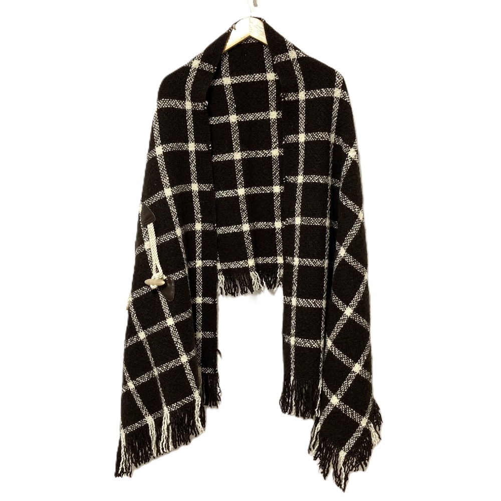 【中古】美品 Y’S YOHJIYAMAMOTO ワイズ ヨウジヤマモト チェックフリンジマフラー ストール ブラウン ホワイト レディース Luxs ブランド古着のリュクス