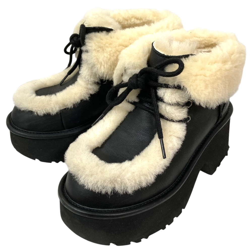 【中古】美品 UGG アグ W ESMEE LEATHER LACE UP エスミー レザー レースアップ ブーツ US7 24cm ブラック レディース Luxs ブランド古着のリュクス