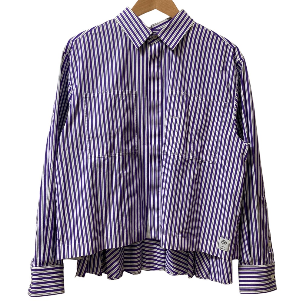 【中古】美品 sacai THOMAS MASON サカイ トーマスメイソン ストライプ バックプリーツシャツ 23-06876 サイズ4 パープル×ホワイト レディース Luxs ブランド古着のリュクス