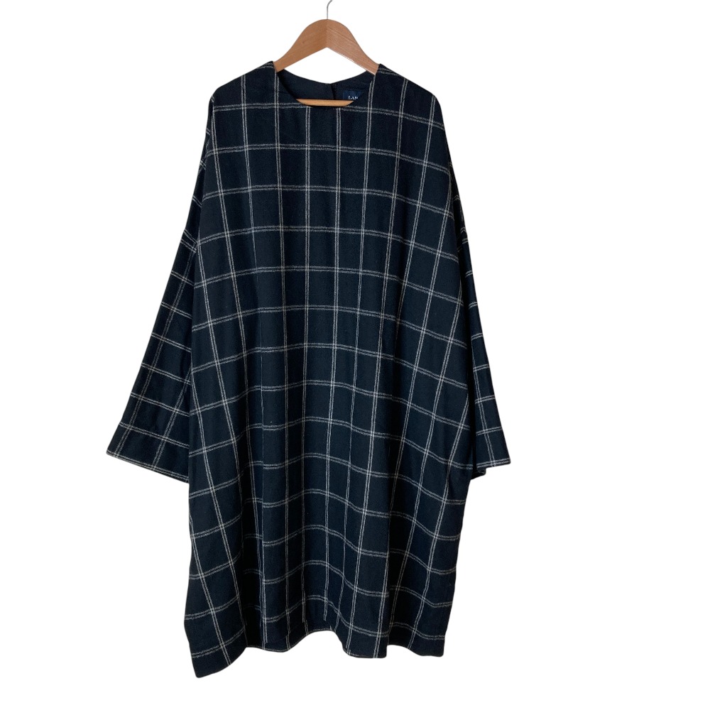 【中古】美品 LANVIN ランバン チェック オーバーサイズ ウールワンピース T2 ブラック ホワイト レディース Luxs ブランド古着のリュクス