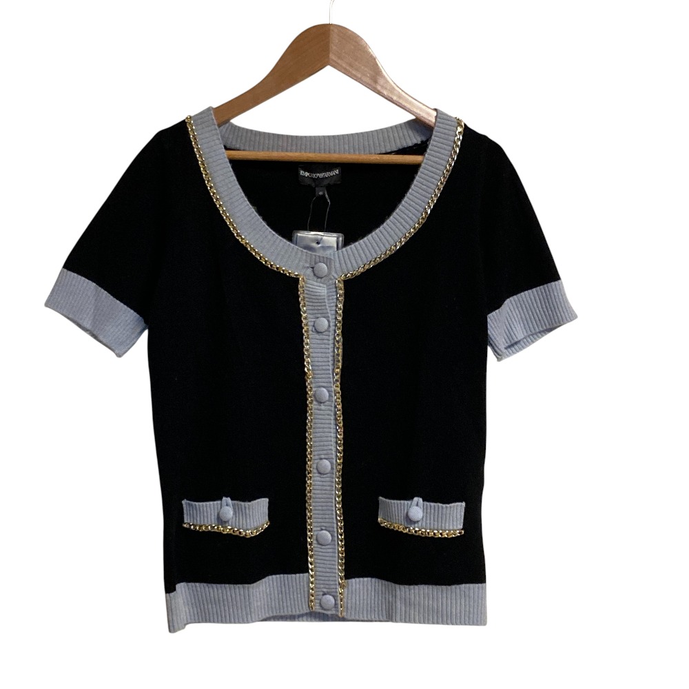 【中古】新品同様 EMPORIO ARMANI エンポリオアルマーニ ショートスリーブ ニットカーディガン 40 ブラック レディース Luxs ブランド古着のリュクス