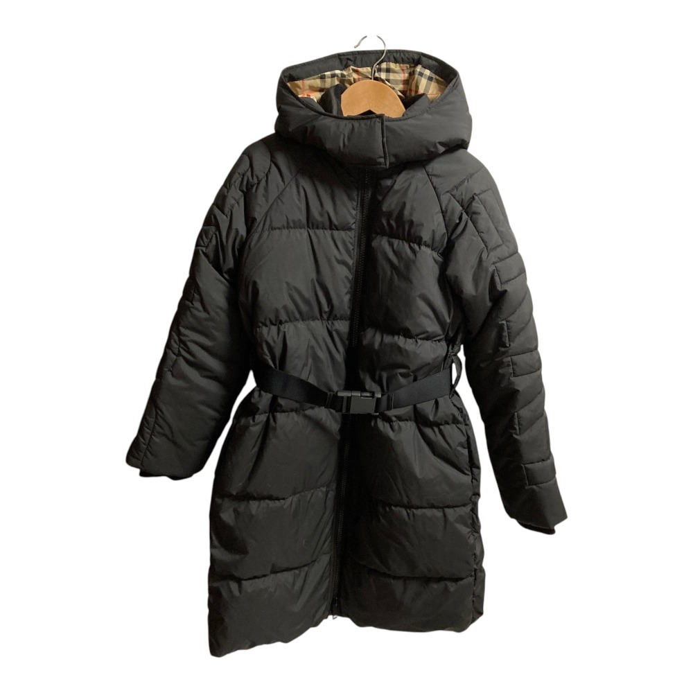 【中古】良品 BURBERRY バーバリーキッズ 裏地ノバチェック フーデッド ダウンコート キッズサイズ 12Y 152cm ブラック キッズ Luxs ブランド古着のリュクス