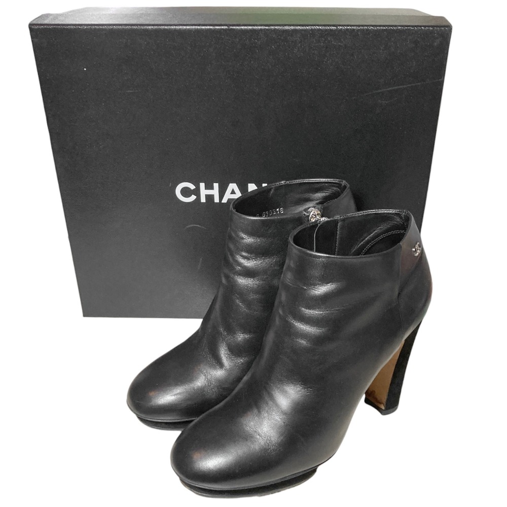【中古】良品 CHANEL シャネル ココマーク レザー ショートブーツ ブーティ G30318 サイズ36.5 約23.5cm ブラック レディース Luxs ブランド古着のリュクス