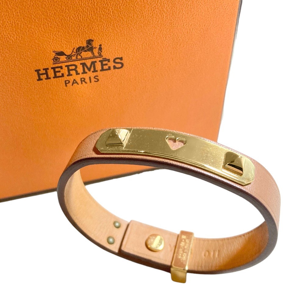 【中古】美品 HERMES エルメス アス ドゥ クール ハートモチーフ GP レザーブレスレット T2 ブラウン ゴールドカラー レディース Luxs ブランド古着のリュクス 30,680円