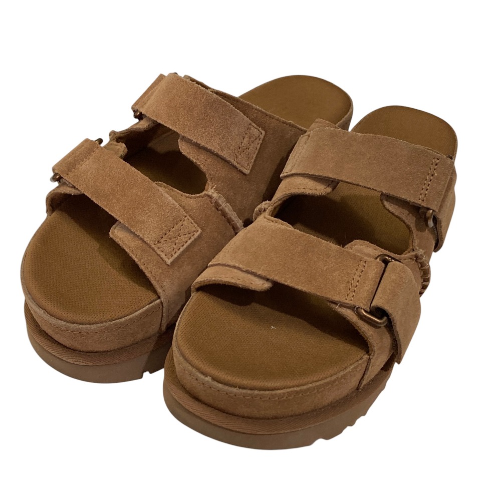 【中古】未使用 UGG アグ ゴールデンスター ハイスライド 厚底 サンダル サイズUS8 25cm キャメル レディース Luxs ブランド古着のリュクス