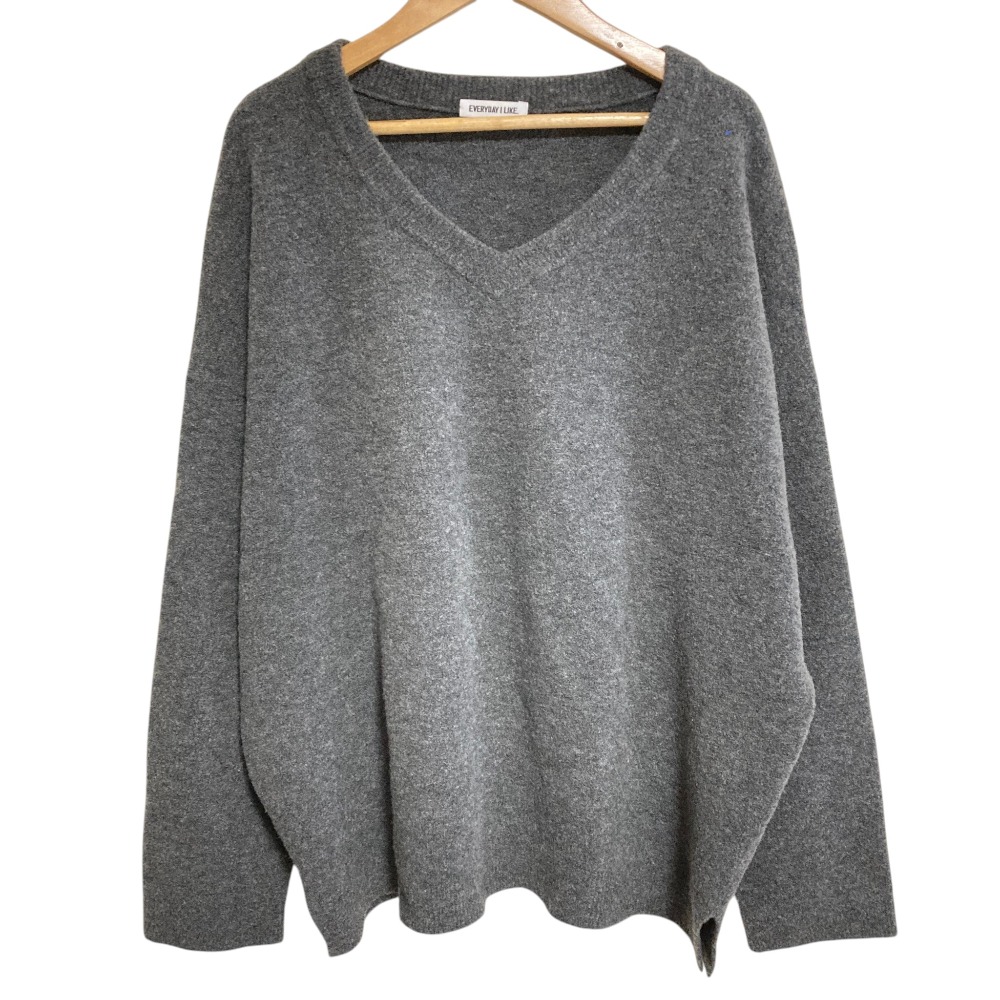 【中古】美品 EVERYDAY I LIKE エブリデイアイライク ドゥーズィエムクラス Boucle Vネック プルオーバーニット セーター グレー レディース Luxs ブランド古着のリュクス
