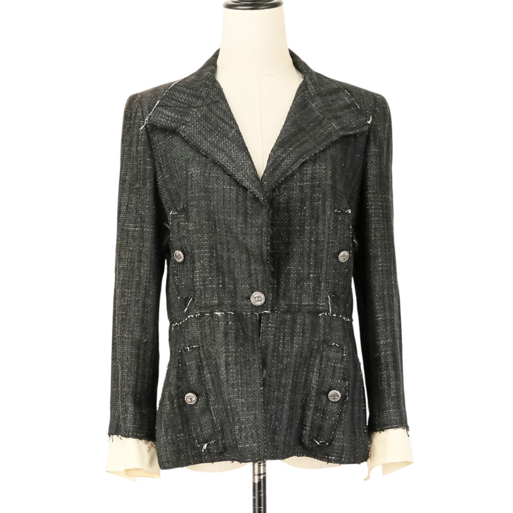 【中古】 CHANEL シャネル 07P ココマークボタン シルク ツイードジャケット P31130 サイズ42 ブラック レディース Luxs ブランド古着のリュクス｜Luxs（ブランド古着のリュクス） 64,075円