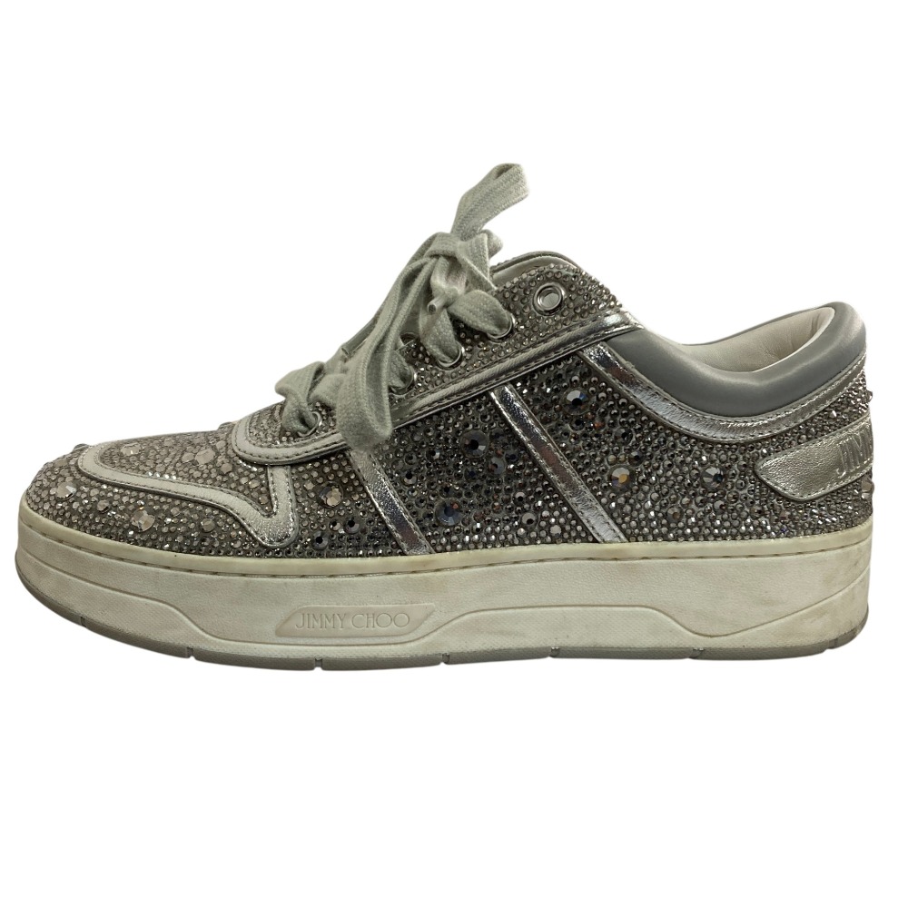 【中古】美品 JIMMY CHOO ジミーチュウ HAWAII/F クリスタル装飾 スニーカー サイズ37 24.0cm相当 シルバーカラー レディース Luxs ブランド古着のリュクス