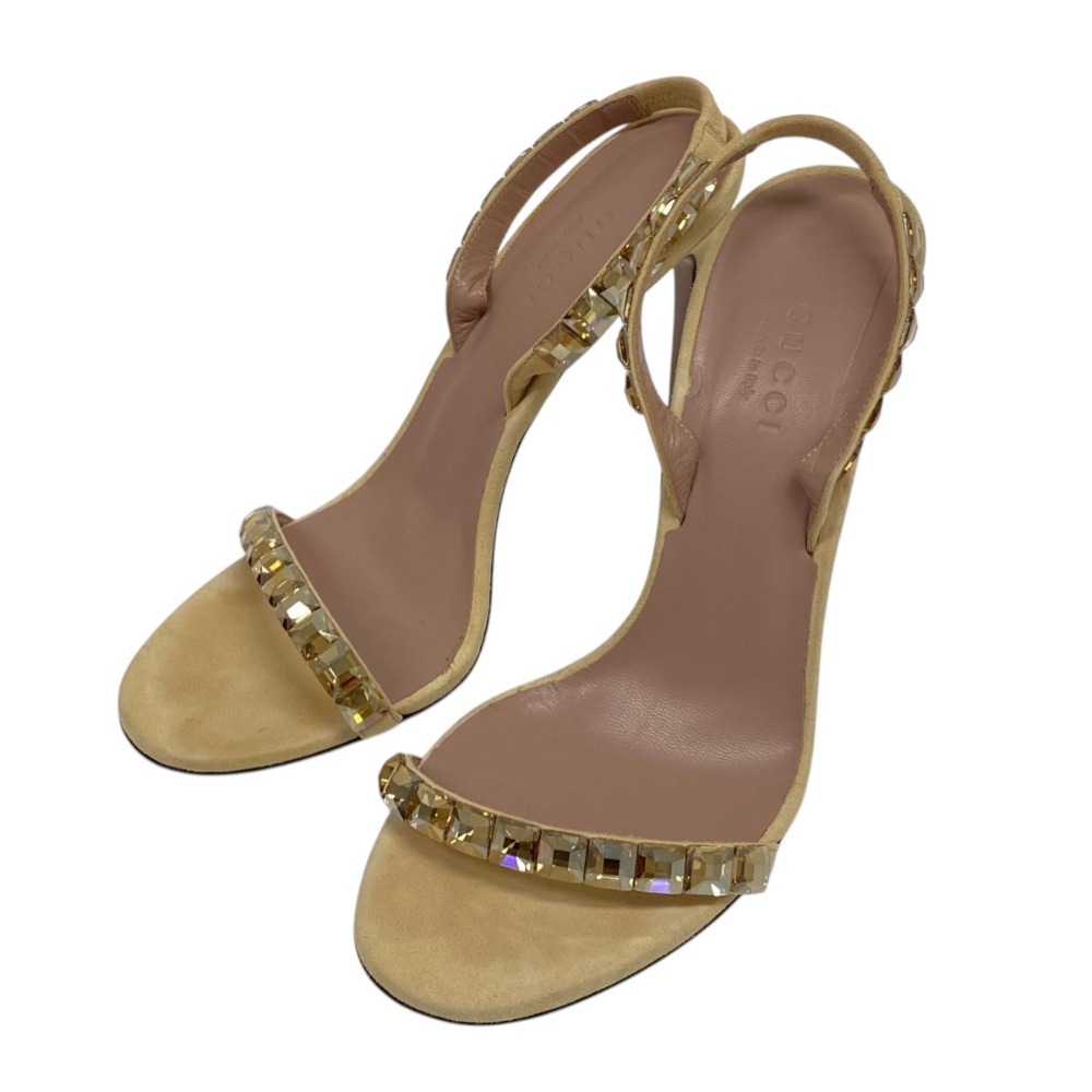 【中古】美品 GUCCI グッチ ラインストーン スリングバック ハイヒール サンダル 35.5 22.5cm相当 ベージュ レディース Luxs ブランド古着のリュクス